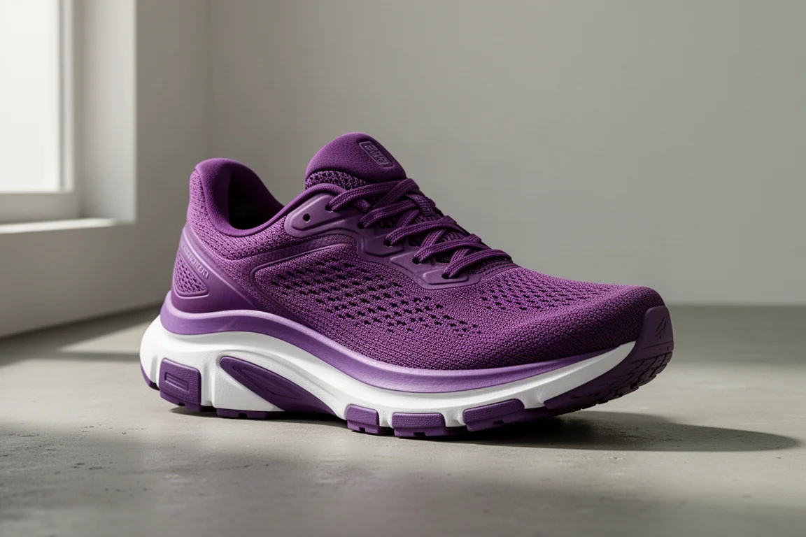 Rad Mallow max-cushioned running shoe in purple on a concrete surface