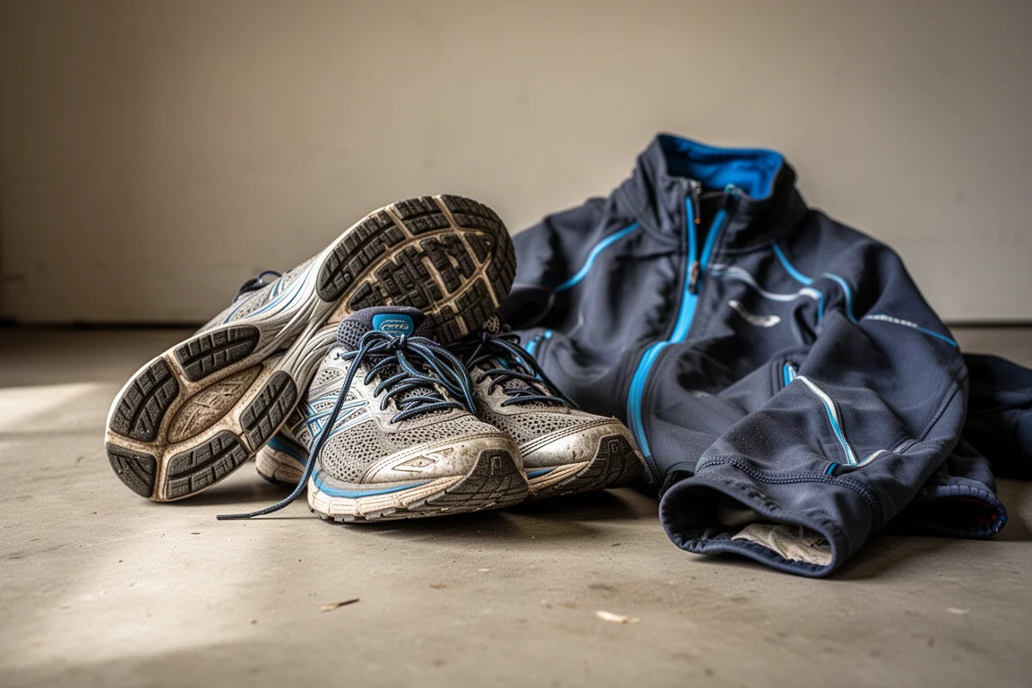 Worn pair of running shoes after many miles of training