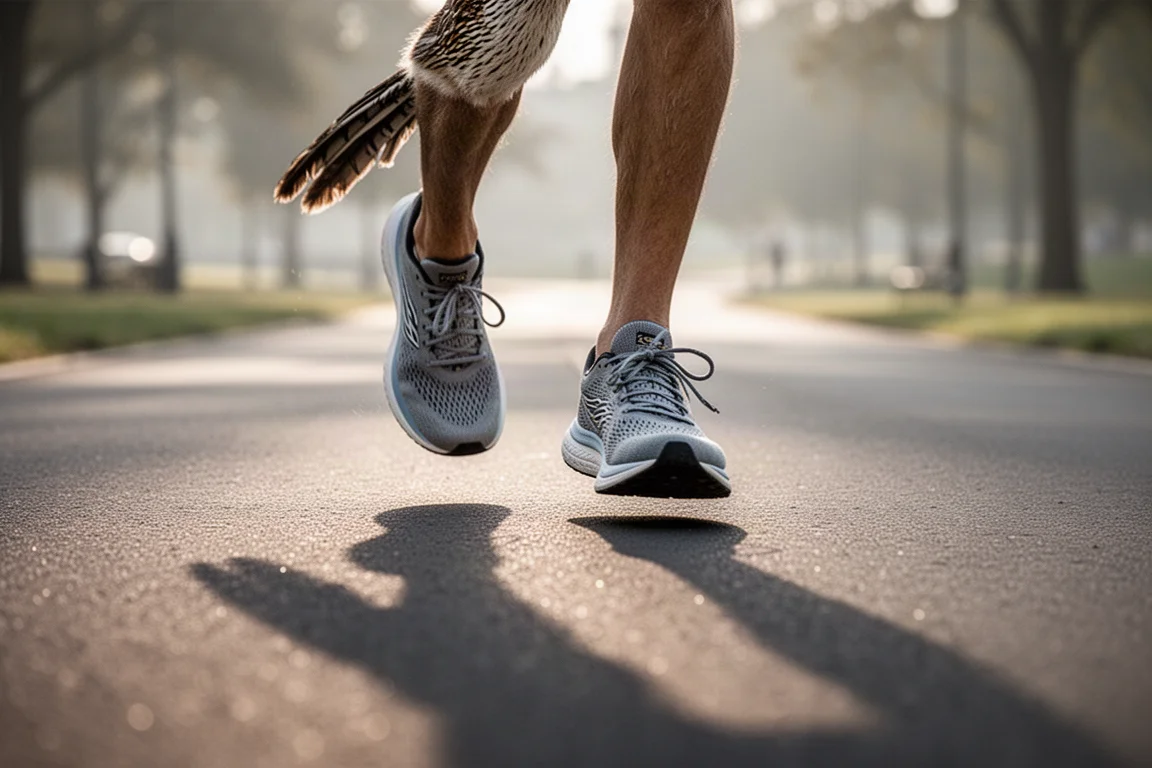 Hardloper die lichte groene hardloopschoenen aantieft op een ochtendstraat