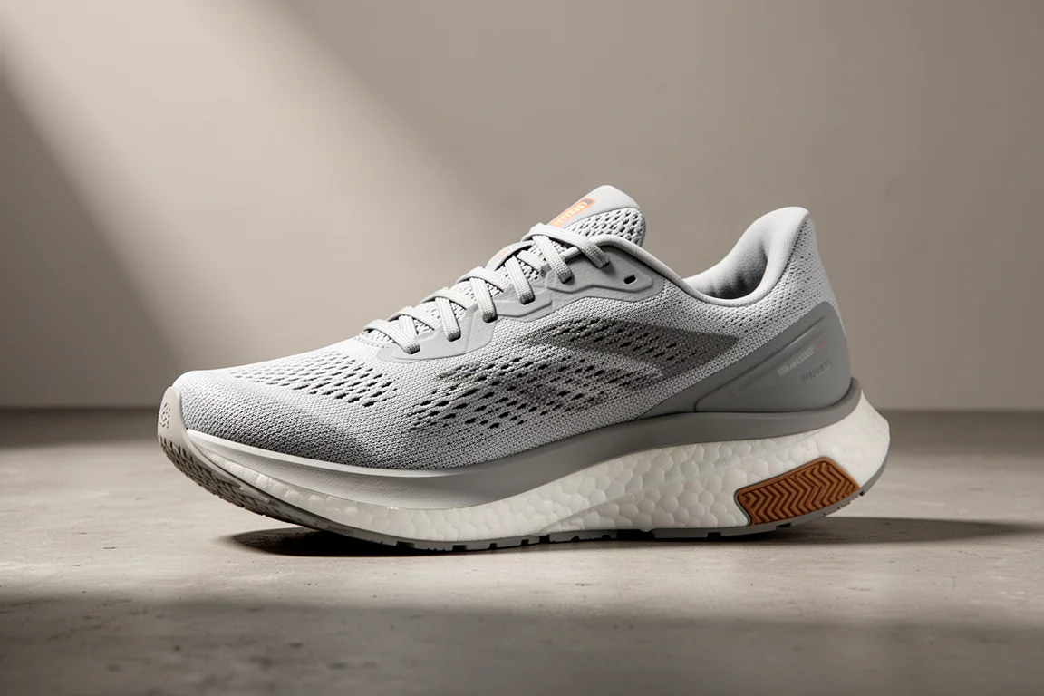 Lightweight road running shoe shown at three-quarter angle on concrete