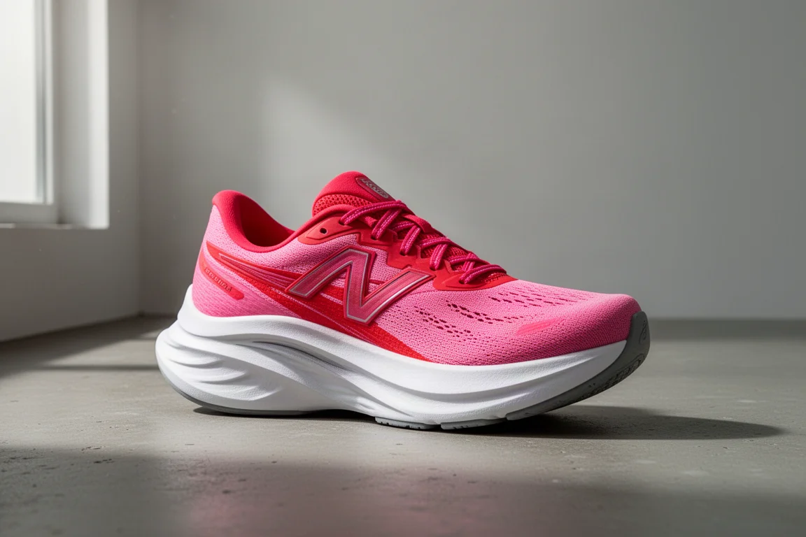 Scarpa da running Rad UFO rosa con often midsole a rocker spesso su superficie in cemento