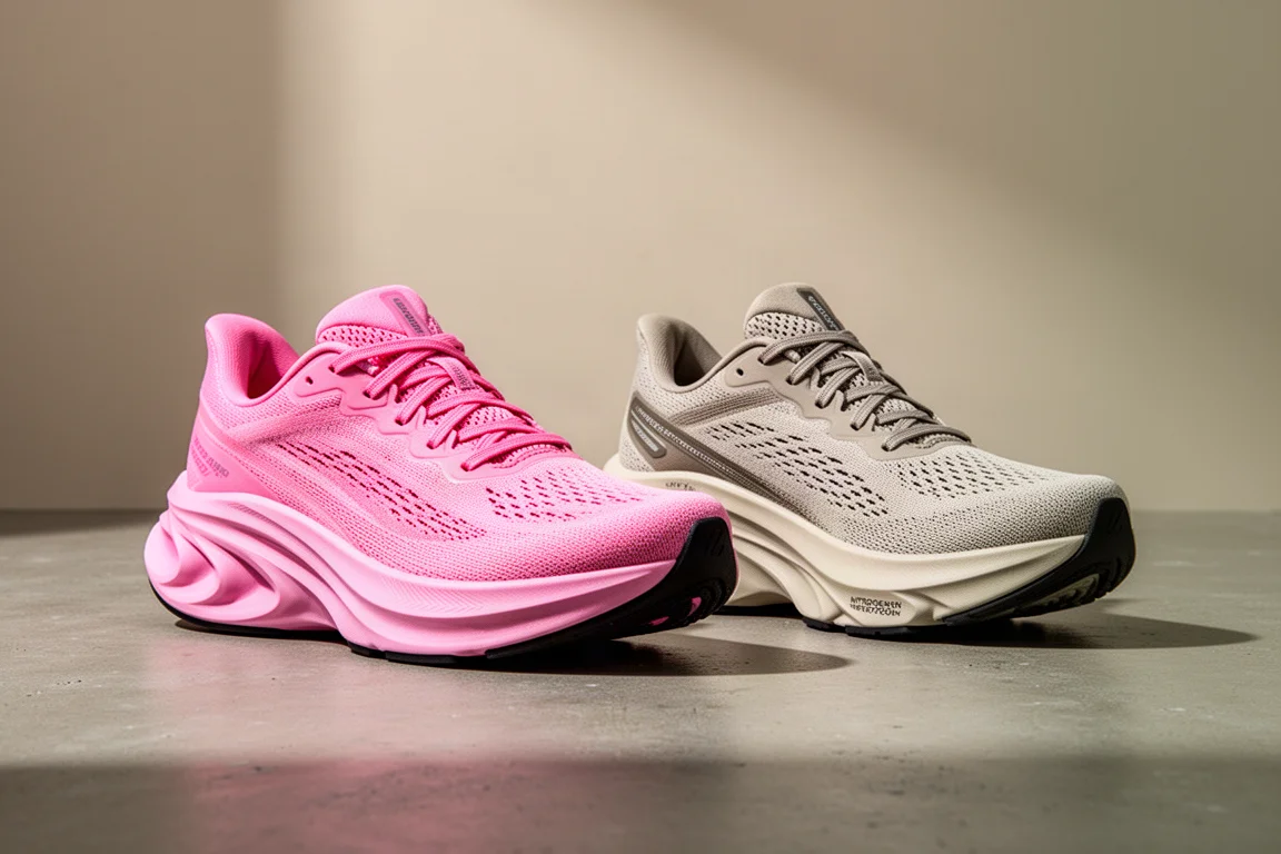 Rad UFO and Puma MagMax Nitro 2 running shoes side by side on concrete