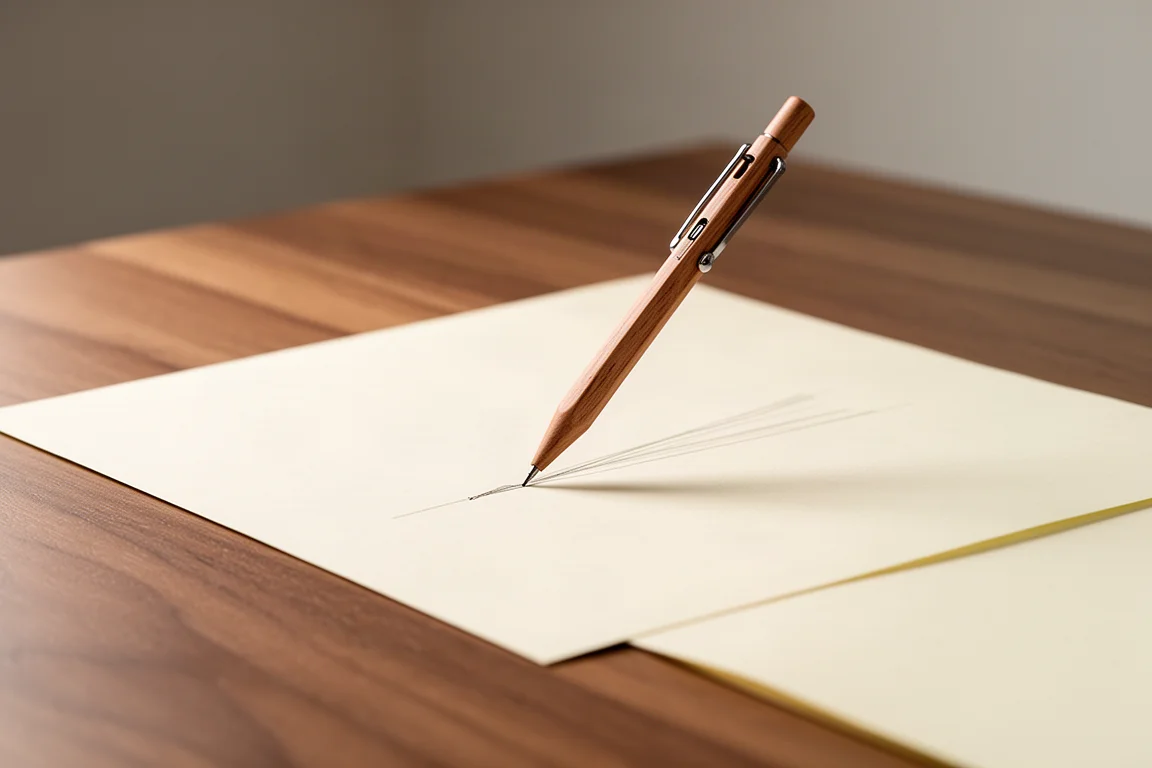 Hand writing with a slim mechanical pencil on paper in natural light
