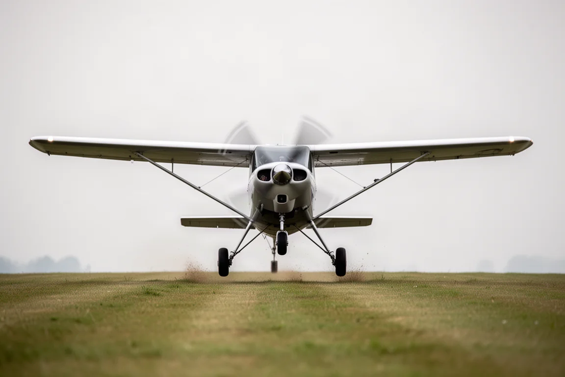 Taildragger bei einer langsamen Dreipunktelandung über einem Grasstreifen