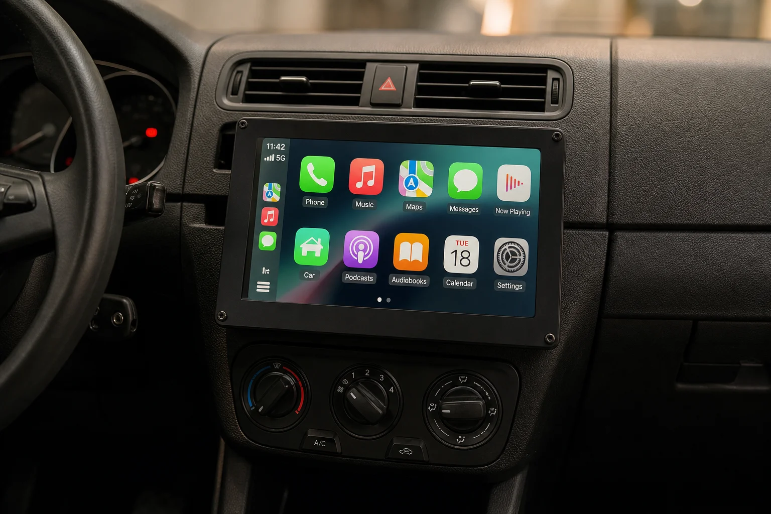 Raspberry Pi mounted in a car dashboard with touchscreen display visible