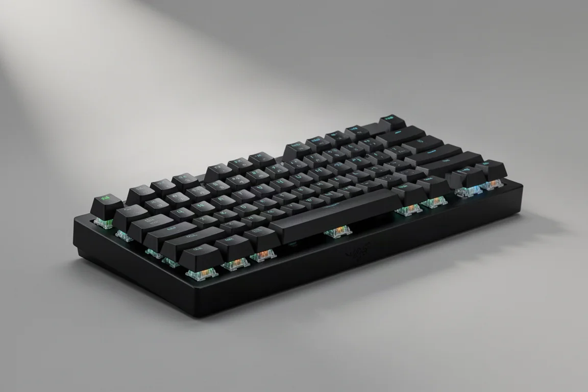 Razer Huntsman V3 Pro 8kHz 無數字鍵盤遊戲鍵盤，霧黑色，置於灰色背景上