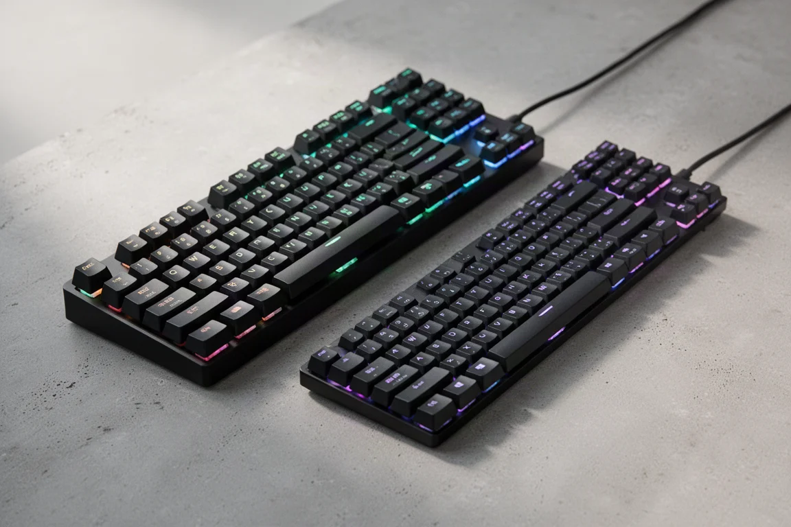 標準版與低軸版 Razer Huntsman 鍵盤並排比較