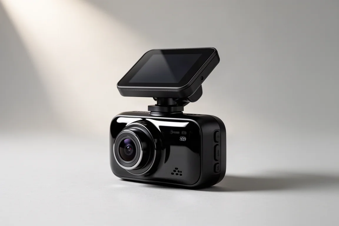 Red Tiger F77 dual dash camera with front display screen on neutral background