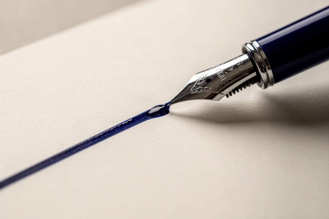Close-up van vers geschreven fountain pen-inkt die droogt op papier