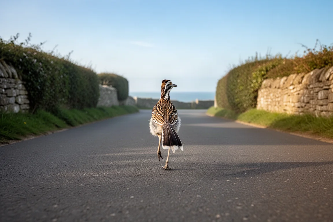 Coureur sur une route plate et calme sur la côte anglaise, un matin ensoleillé