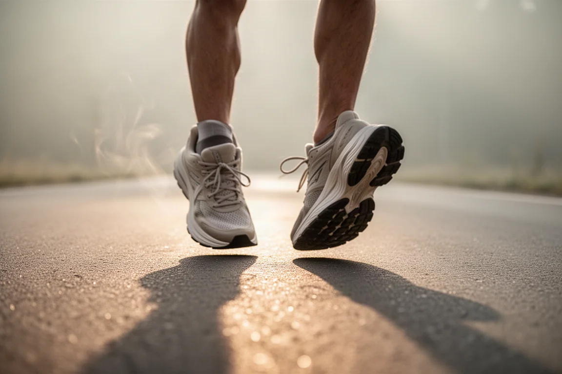 Primer plano de los tacos de la suela y el lateral de la mediasuela de una zapatilla de running