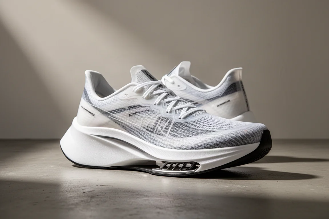 Reebok Floatride Energy X racing shoe with tall foam midsole on concrete surface
