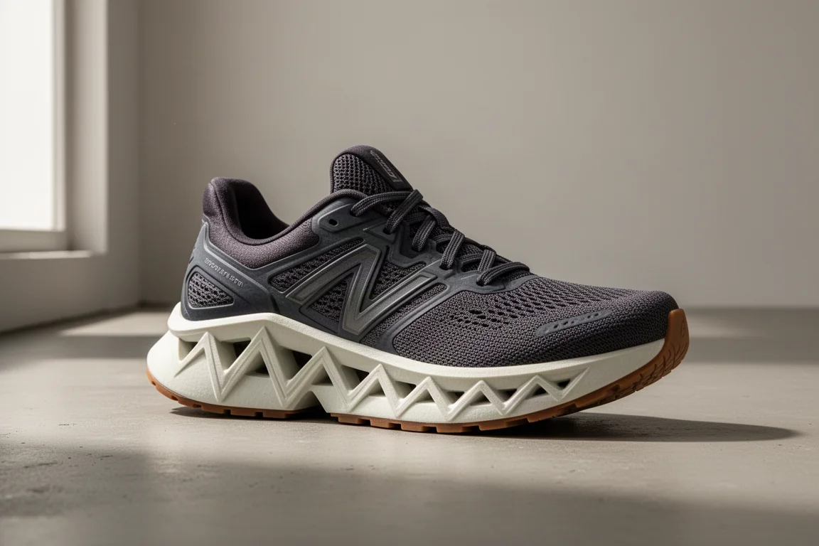 Reebok FloatZig 1 running shoe with zig-zag segmented midsole on concrete