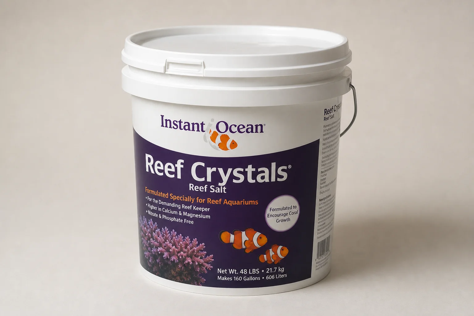 Six aquarium salt mix products arranged on neutral backdrop