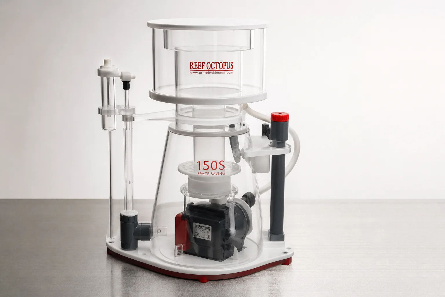 Four Reef Octopus protein skimmers displayed showing HOB, INT, SSS, and EXT designs