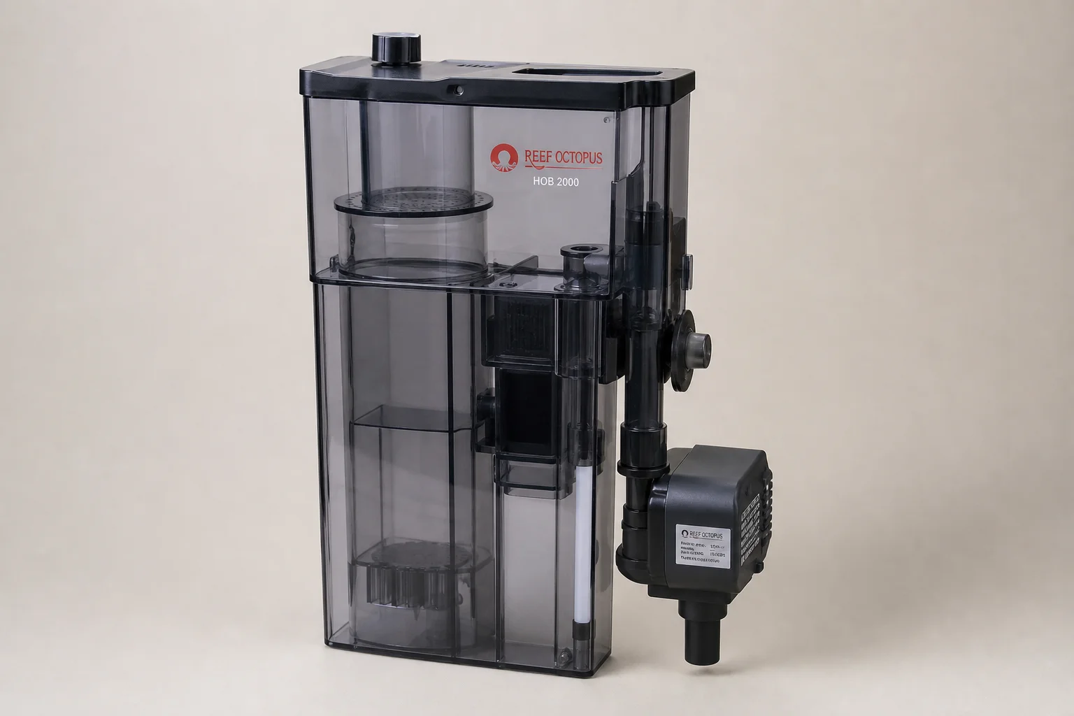 Four Reef Octopus protein skimmers displayed showing HOB, INT, SSS, and EXT designs