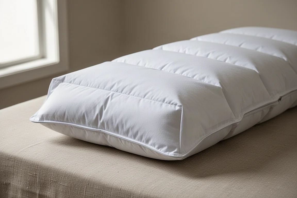 Nahaufnahme eines Daunen-Quilt-Foot-Box mit Baffles und konischer Form