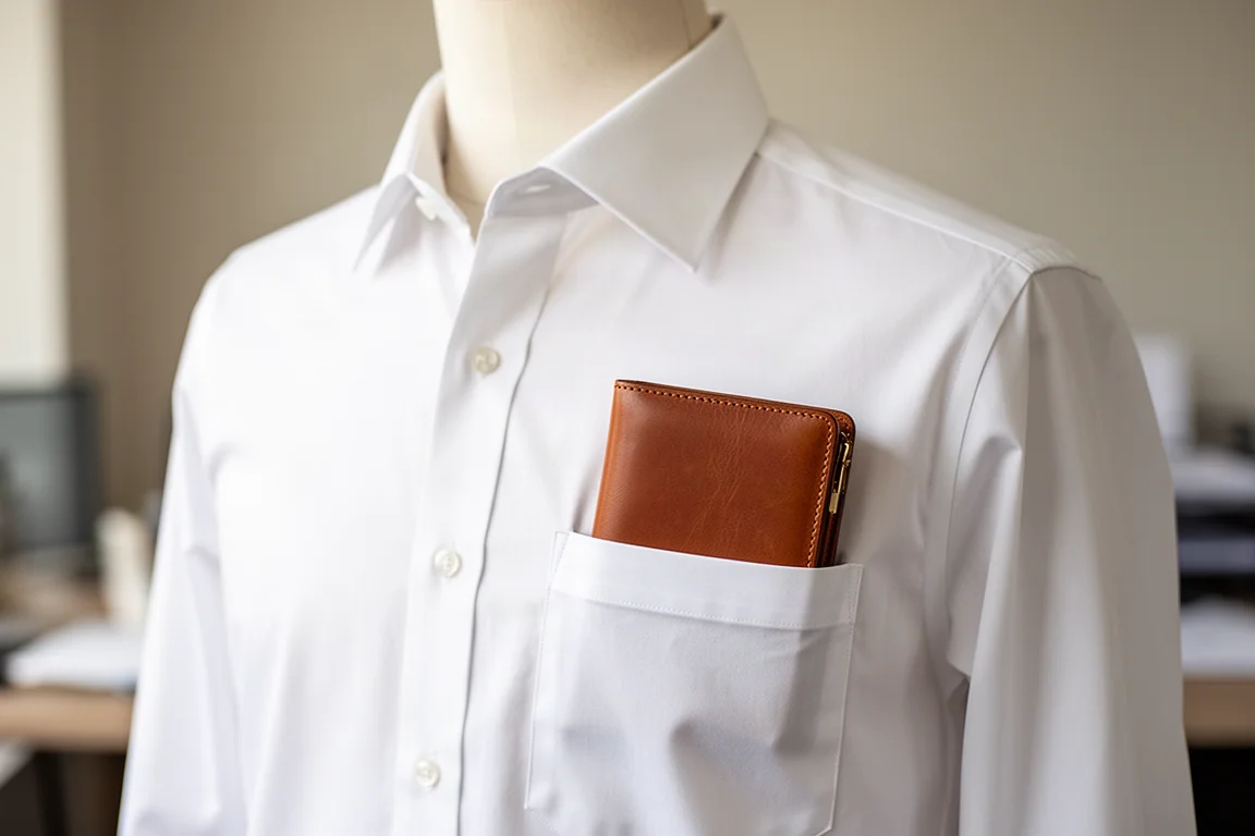 Taschenplaner, der in eine Hemdbrusttasche geschoben wird