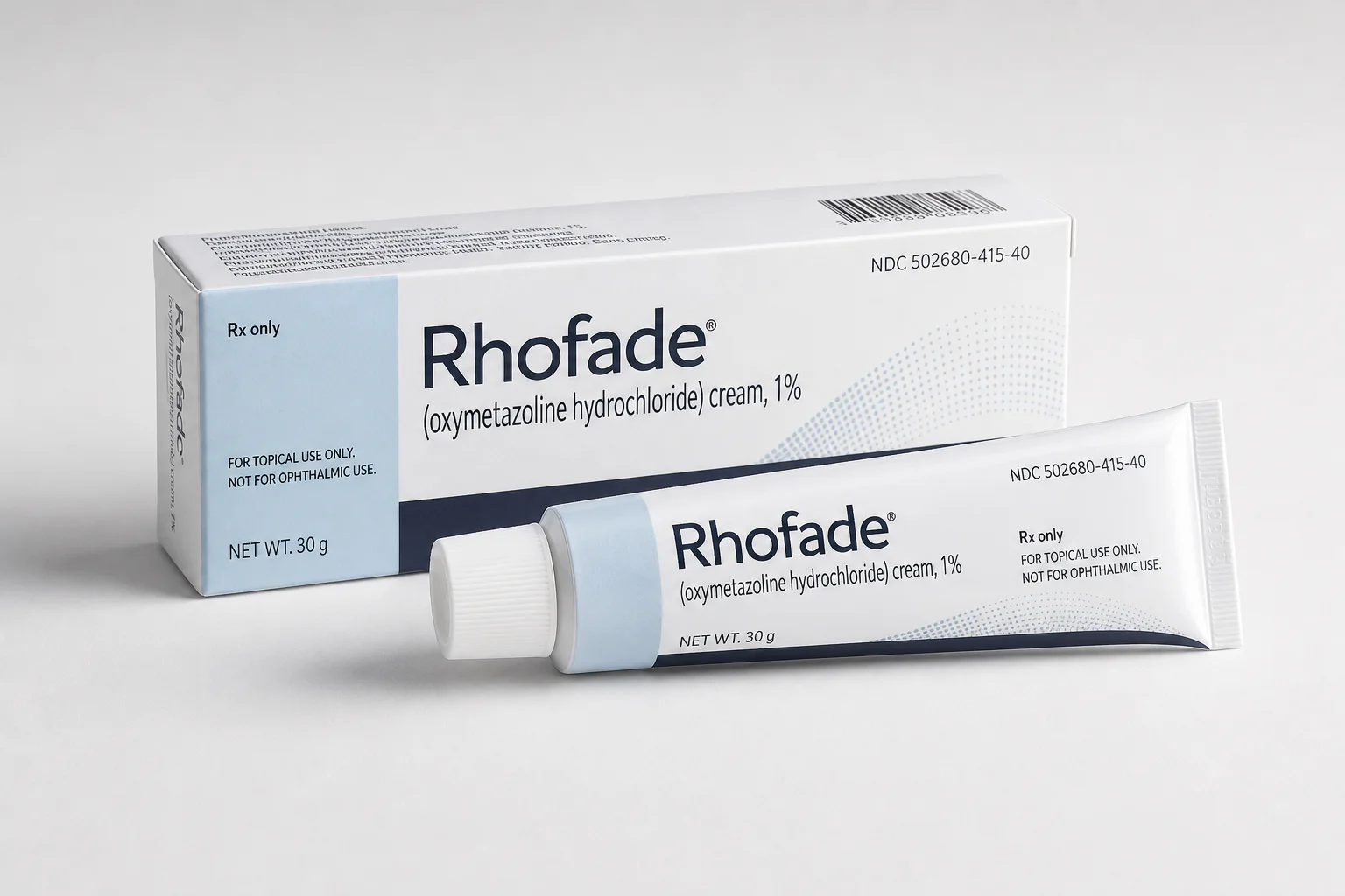 Rosacea treatment products arranged on marble surface with soft lighting