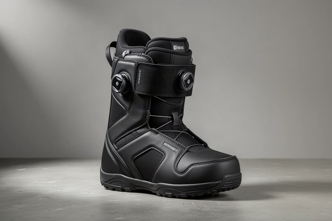 Ride 92 snowboardboot met dubbele Boa-sluitingen op een grijze achtergrond