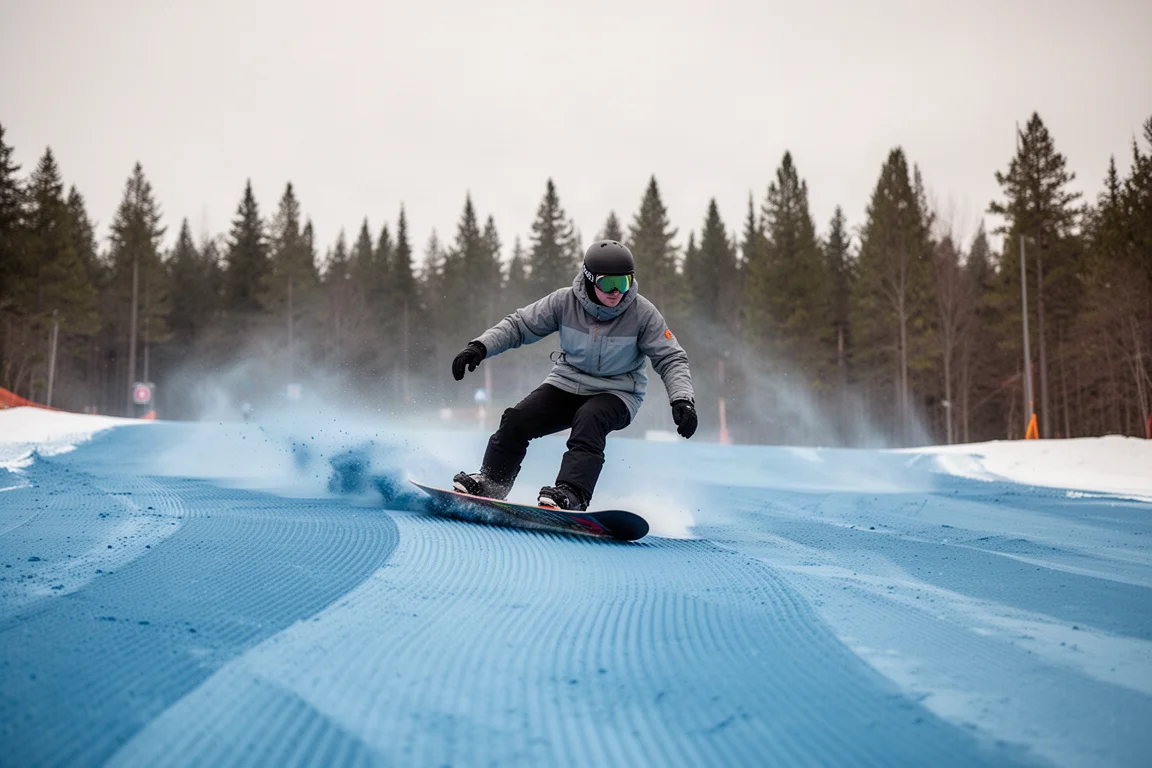 Snowboarder zapierający się krawędzią w średnio ostrym carve'u na przygotowanym stoku