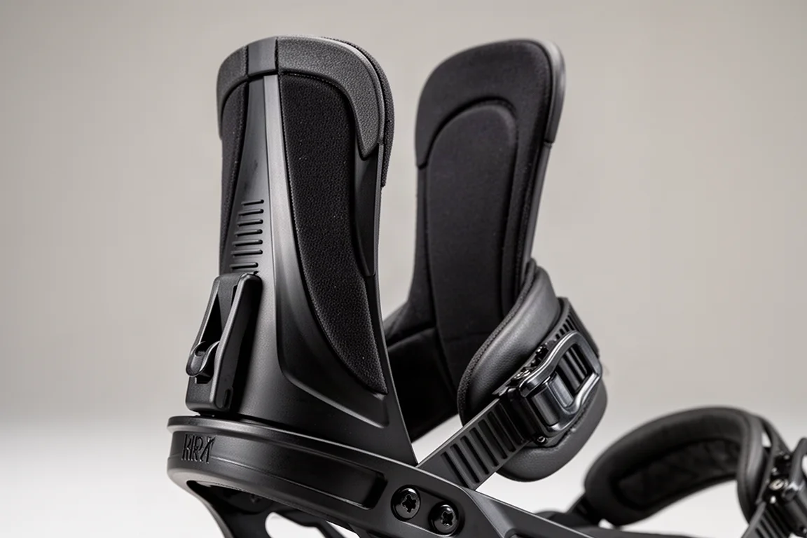 Schmaler gepolsterter Highback einer Snowboard-Bindung in weichem Studiolicht