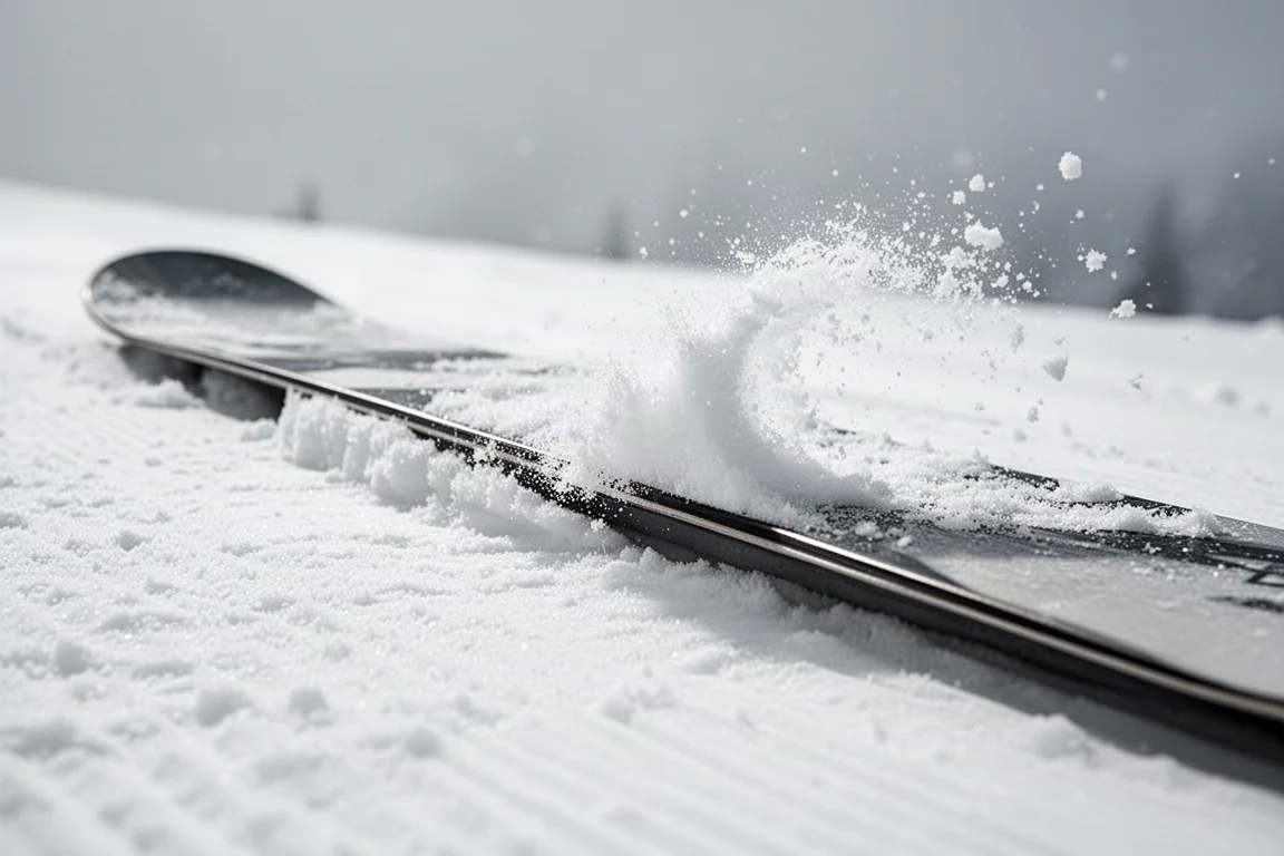 Snowboarder wybijający się z małej skoczni na stoku górskim