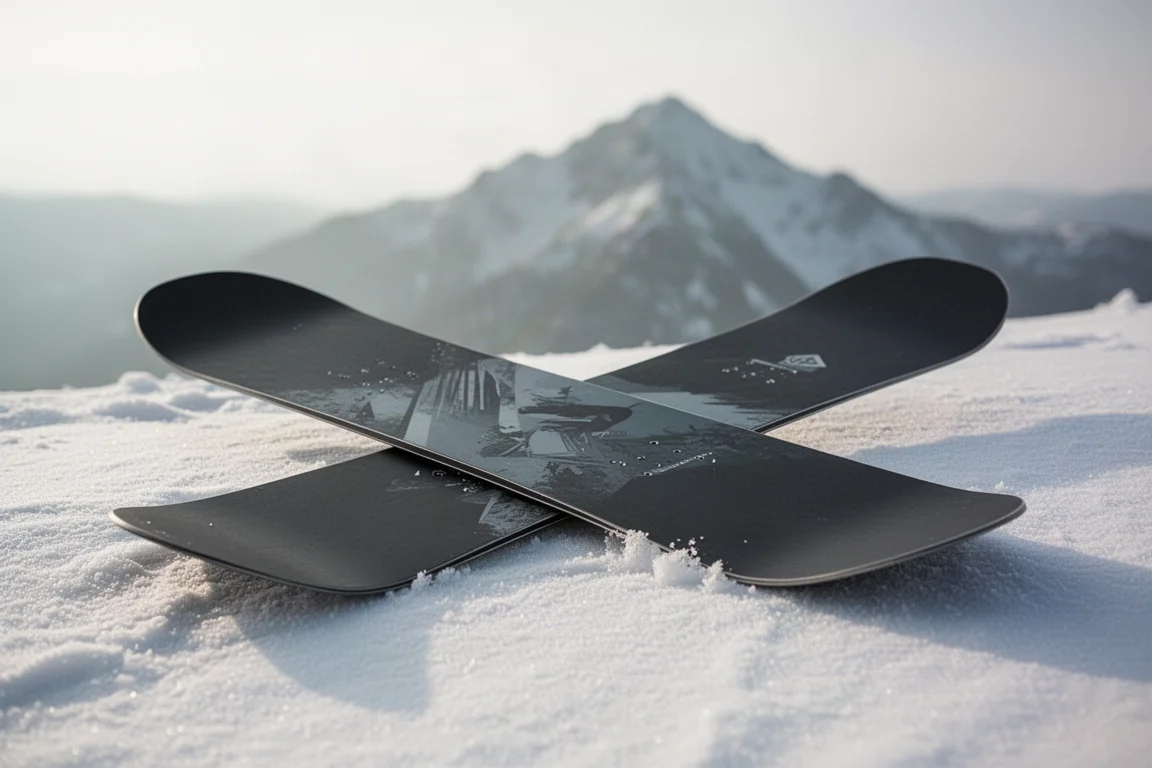 Deska snowboardowa Ride Deep Fake stojąca na betonowej podłodze studia
