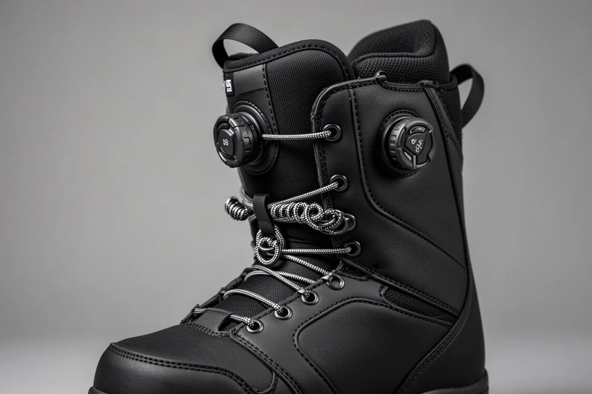Doppelte Drehverschlüsse an der Oberseite und Seite eines Snowboardboots