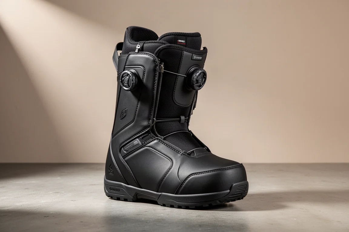 Ride-Insano-Snowboardboot in mattschwarz auf einer Betonoberfläche