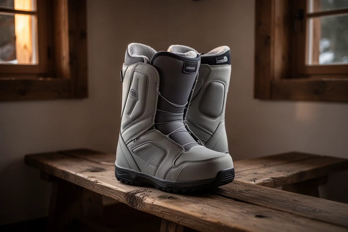 Liner termoformabile di uno snowboard boot appoggiato su una panca di legno
