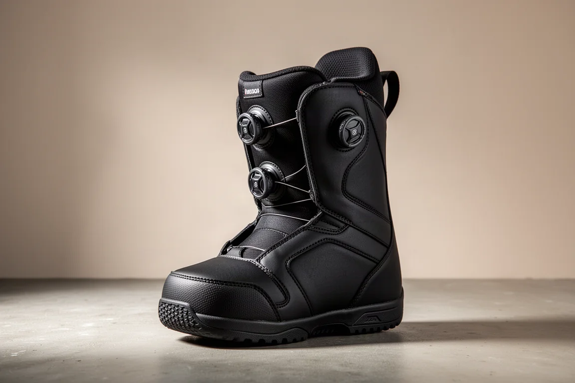 Snowboard boot nero Ride Lasso Pro con quadranti boa su una superficie in cemento