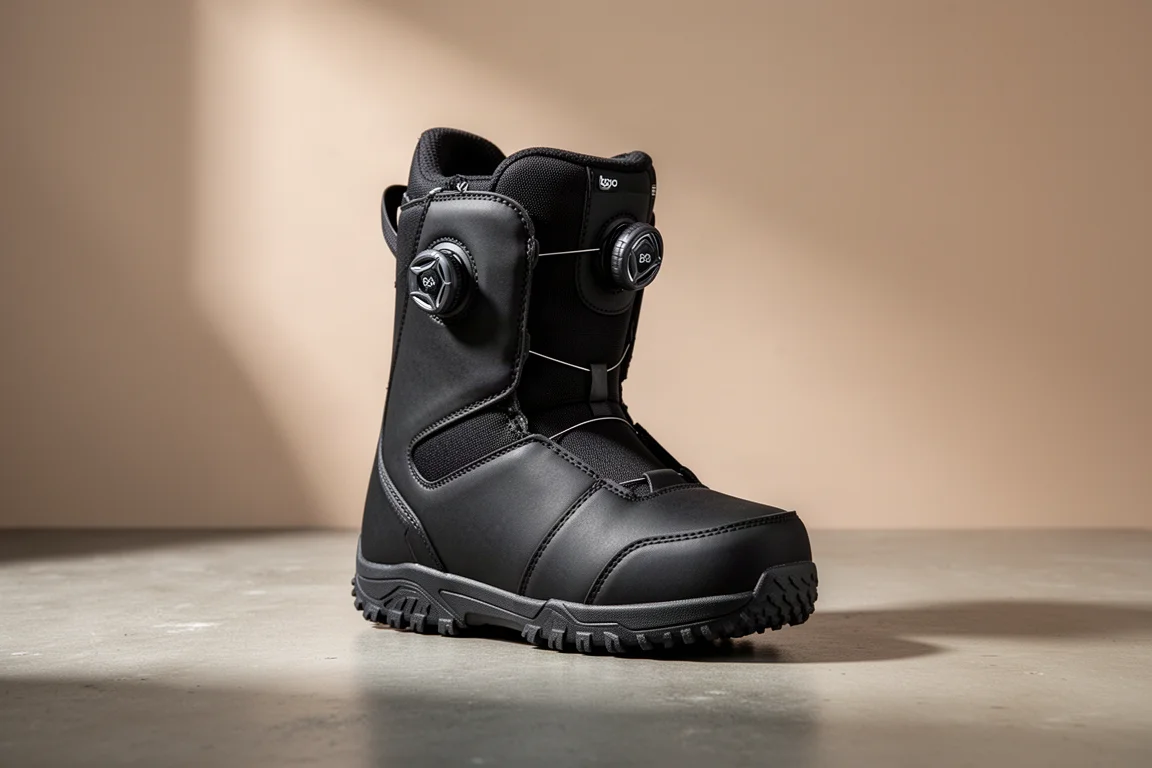 Ride Lasso snowboard boot with Boa dial on a matte concrete surface