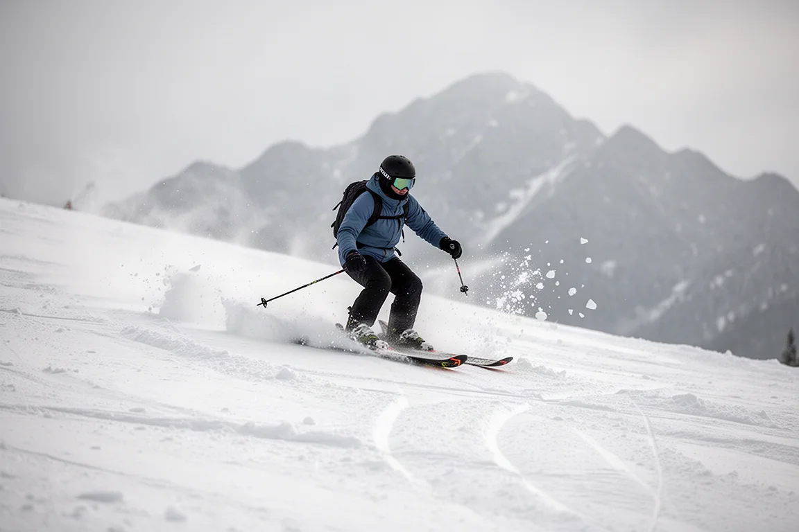 Snowboarder kämpft sich auf einer All-Mountain-Piste durch gehackten Schnee