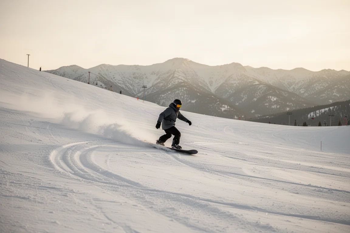 Rider switching between heel and toe edges on a wide open slope
