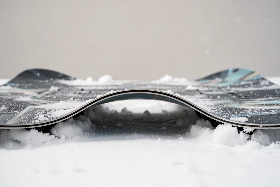Snowboarder lehnt sich in einen Tail Press auf einer abgeflachten Tail-Form zurück