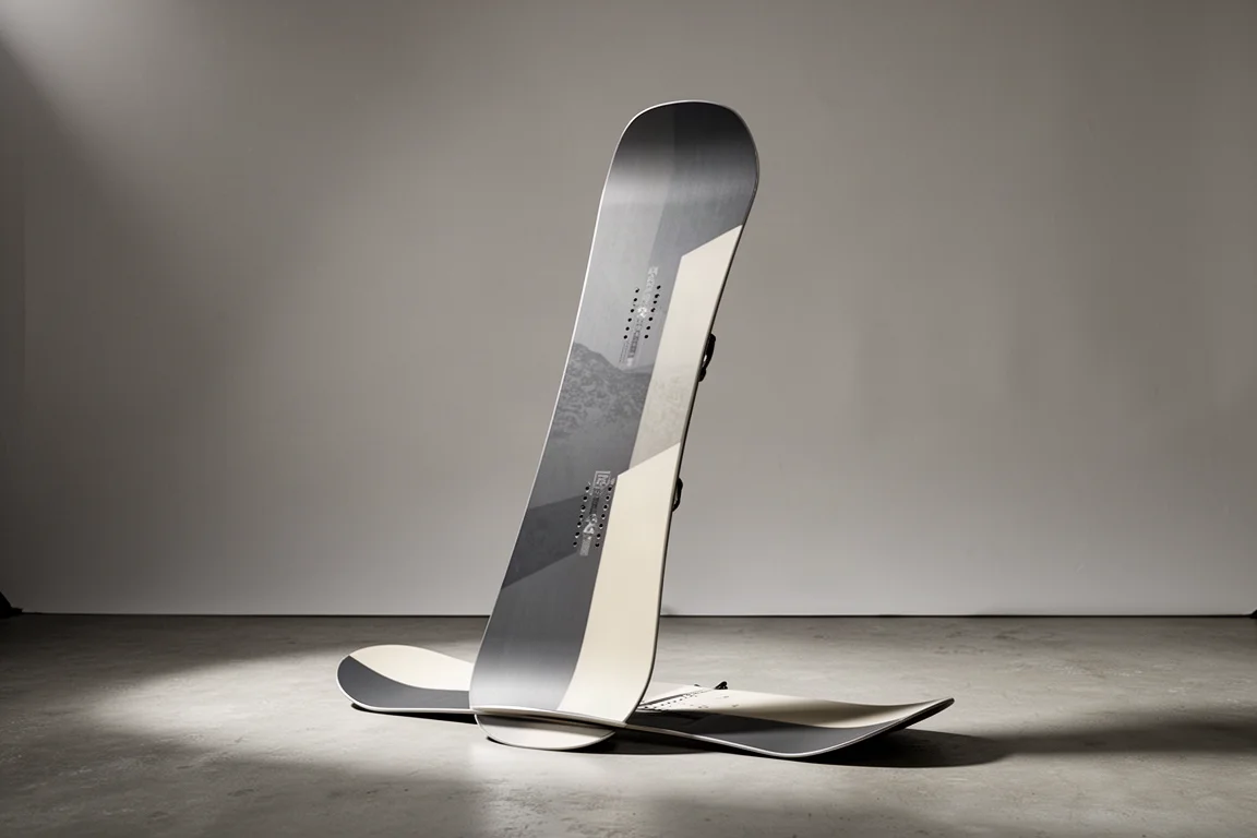 Directional-Snowboard aufrecht auf einer Betonfläche stehend