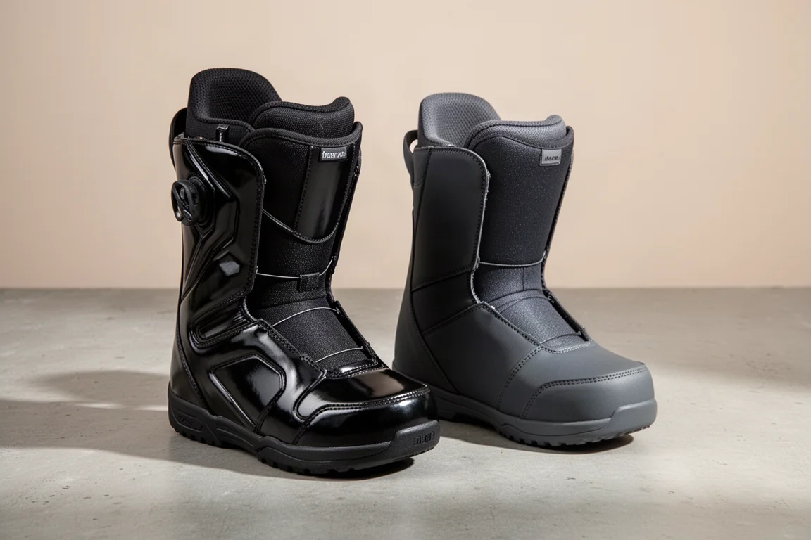 Ride Insano und Ride Stock Snowboard-Boots nebeneinander auf Beton