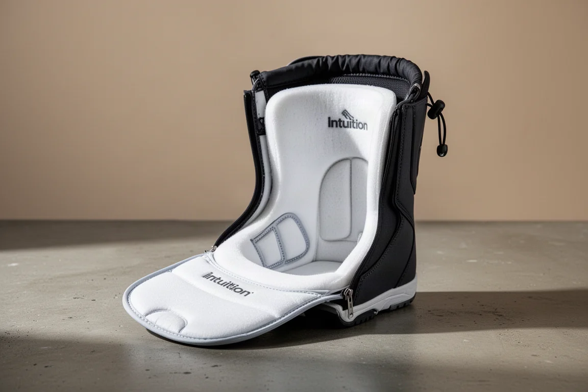 Snowboard boot liner opening from the side in a burrito wrap style