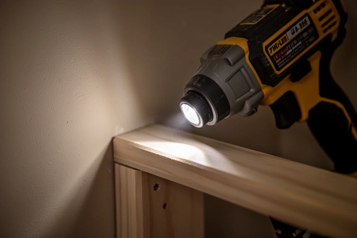 Nahaufnahme der Nagler-Spitze mit integrierter LED-Leuchte, die eine dunkle Ecke ausleuchtet