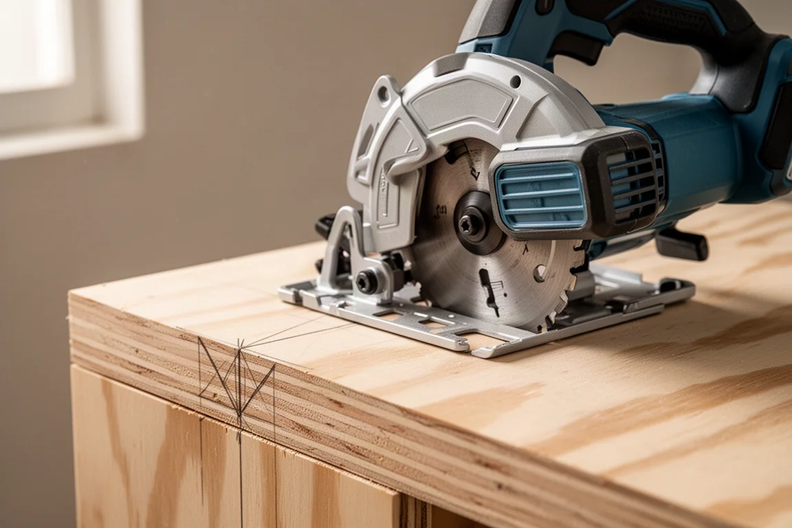 Blade-left circular saw showing improved cut line visibility
