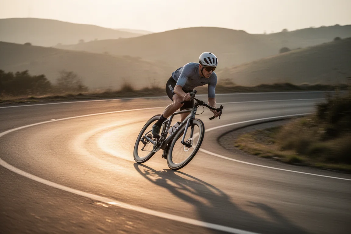 Vélo de route sur un support d'atelier avec des outils sur un établi à proximité