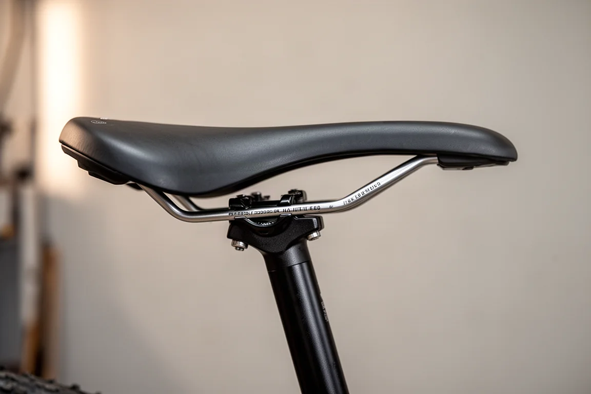 Curved bicycle saddle mounted with its rails pushed fully forward