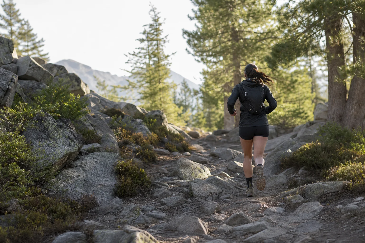 Trailrunner auf felsigem Berggelände mit Vegetation