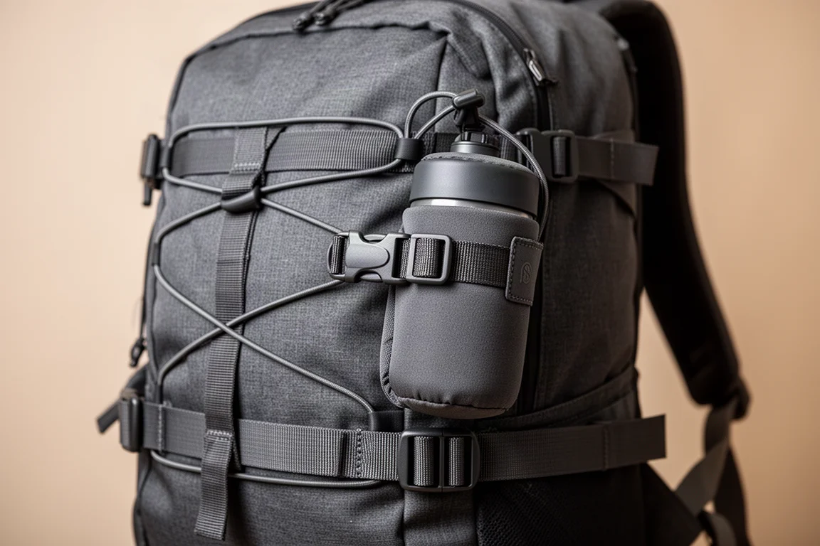 Panneau avant d'un sac à dos avec sangles de fixation et petite pochette amovible