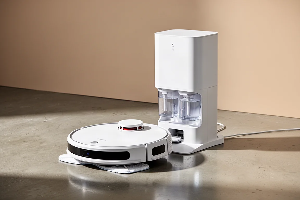 充電ドックの前に停車したRoborock Q Revo Proロボット掃除機
