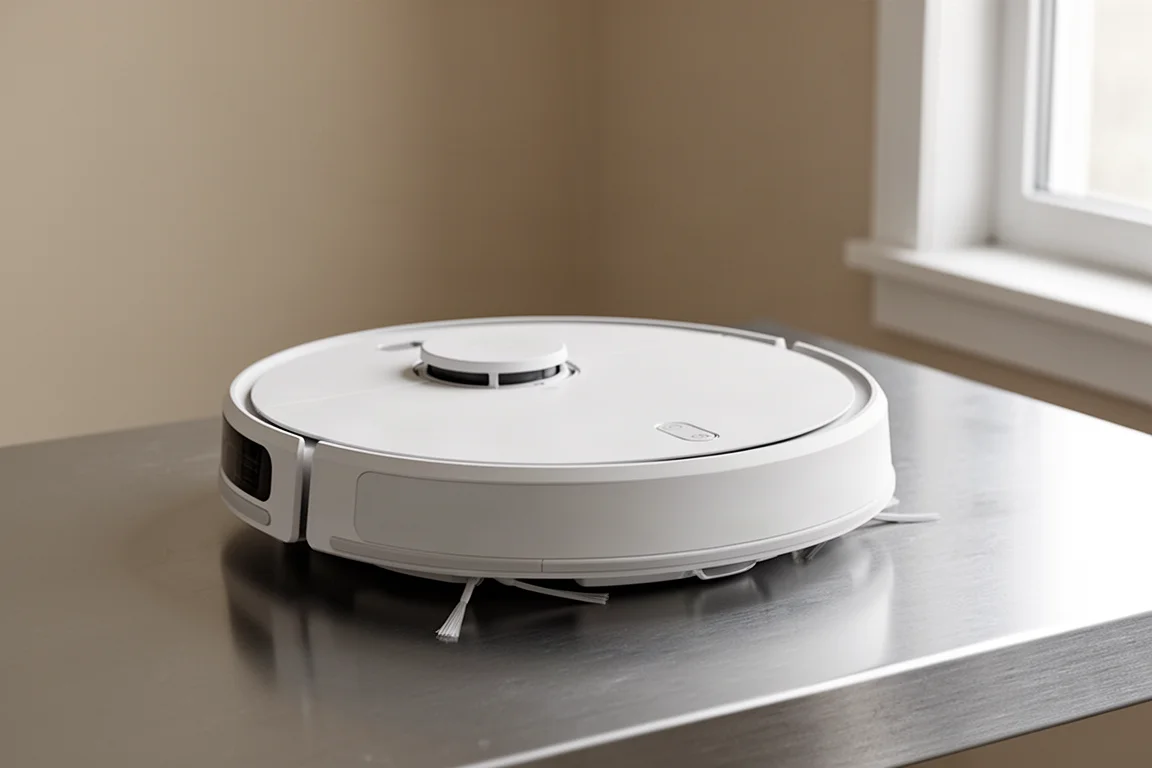 コンクリートの床に置かれたRoborock Q Revo CurveとQ Revo Slimのロボット掃除機