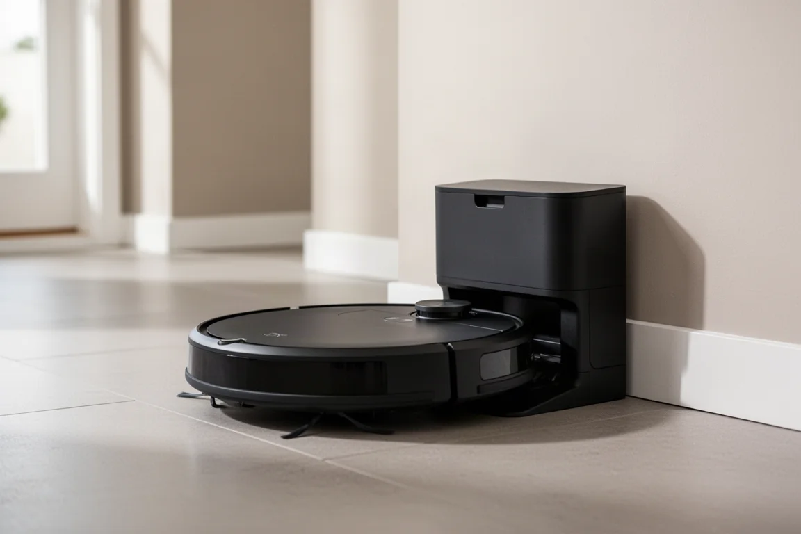 ロボット掃除機が充電のためにドッキングステーションに戻っている様子