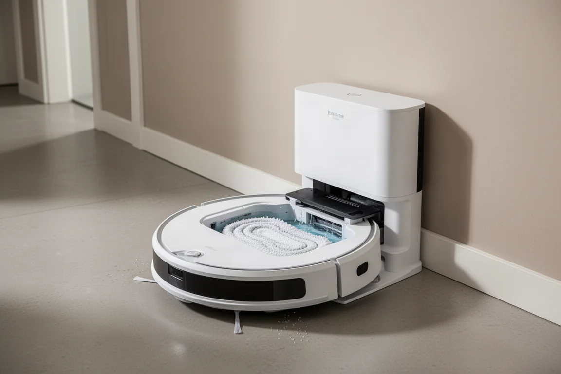 Robot vacuum dock station with mop pad washing and drying features