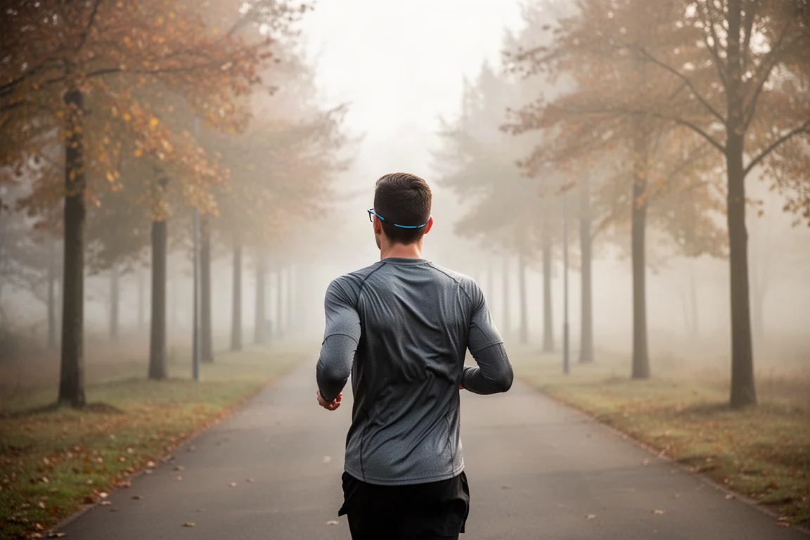 Runner su un viale tranquillo asfaltato nella dolce luce del mattino
